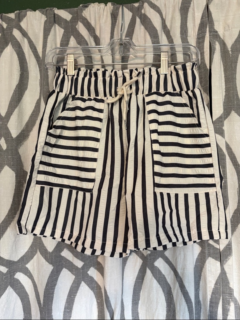 Striped Drawstring Women’s Shorts - Black & White